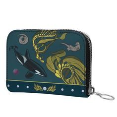 This mini zip purse / wallet is decorated with lush watery kelp forests and the keystone species that keep this beautiful ecosystem in balance. Top on the list is the otter that eats the sea urchin that eats the kelp, and the orca that eats the otter, which in turn tips the balance. Featuring a 100% leather interior with two card sections on each side when opened - and two separate larger compartments, this zip purse / wallet is perfect for travel and everyday use. The zipper has a refined finis Green Bag With Card Slots As Gift, Green Bags With Card Slots As Gift, Green Bags With Card Slots For Gifts, Portable Clutch Wallets For Gifts, Compact Bags With Interior Card Slots As Gift, Keystone Species, Kelp Forest, Zip Purse, Sea Urchin