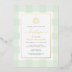 a green and white checkered pattern with gold foil on the bottom is an elegant pumpkin design