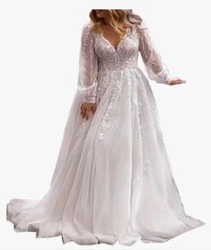 Elegant A Line Plus Size Wedding Dress for Women with Lace Applique Tulle Bridal Gown Wedding Dress For Women, Wedding Dresses Images, Plus Size Wedding Guest Dresses, Long Sleeve Bridal Gown, Plus Size Wedding Dress, Plus Size Bride, Summer Wedding Dress, Long Wedding Dresses