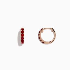 Effy Ruby Royale 14K Rose Gold Ruby Mini Huggie Hoop Earrings, 0.57 TCW 14k Rose Gold Hoop Earrings With Prong Setting, Rose Gold 14k Hoop Earrings With Prong Setting, Rose Gold Hoop Earrings With Prong Setting, Elegant Red Huggie Hoop Earrings, Daith Hoop, Piercing Stud, Rose Stone, Second Piercing, Huggie Earrings