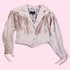 80s Western Boho Pink Leather Jacket With Fringe Concho Shells This Vintage Pink Leather Jacket Is In Very Good Condition For Its Age. It Would Be Cute For A Coastal Cowgirl Or Bohemian Aesthetic. Please Refer To The Pictures For Condition. It's Tagged A Size Xs. Chest: 19 Inches Length: 21.5 Inches #Western #Coastalcowgirl #Boho #Barbiecore #Rodeo Leather Jacket With Fringe, 80s Western, Pink Leather Jacket, Boho Pink, Bohemian Aesthetic, Coastal Cowgirl, Western Boho, Pink Boho, Pink Leather