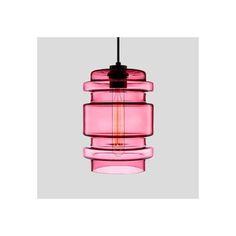 a pink light hanging from a ceiling fixture