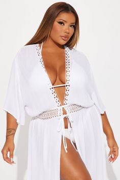 Available In White. Swim Cover Up Kimono Crinkle Gauze Crochet Trim Open Front Tie Waist Short Sleeves Maxi Length Semi Sheer Full Stretch Final Sale 100% Rayon Imported | Island Sun Crochet Cover Up Maxi Kimono in White size XS by Fashion Nova Maxi Kimono, Sleep Clothes, Tie Waist Shorts, Crochet Cover Up, Swim Cover, Crochet Trim, Matching Dresses, White Fashion, Fashion Nova