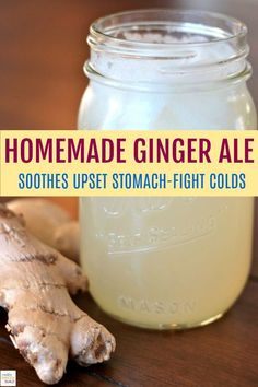 A super easy healthy homemade Ginger Ale recipePerfect for nauseasoothe an upset stomachand fight colds. Ginger Ale Recipe, Healthy Refreshing Drinks, Vegetarian Thanksgiving, Natural Healing Remedies, Natural Cold Remedies, Diy Remedies, Upset Stomach