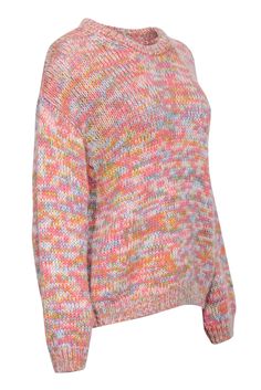 Conquer the winter blues with a colorful statement sweater from Velvet by Graham & Spencer. Bold and bright, this marled knit is bursting with pops of coral, yellow, and blue for a fun and vibrant take on the classic crewneck. Crafted from a luxe Alpaca and Wool blend, this cheerful sweater is the epitome of comfy-cute. Size S 46.5% Alpaca, 41.5% Acrylic, 12% Wool Pullover Crewneck Drop shoulder Relaxed fit Bust 43" Waist 43.25" Shoulder to hem 26" Sleeve length 23" Casual Multicolor Winter Sweater, Colorful Trendy Winter Tops, Trendy Multicolor Winter Top, Trendy Colorful Winter Tops, Multicolor Soft Knit Crew Neck Sweater, Multicolor Crew Neck Soft Knit Sweater, Trendy Multicolor Spring Sweater, Casual Colorful Fall Sweater, Multicolor Knit Winter Top