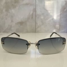 Chanel Sunglasses 4093-B Ultra Rare!! Blue Graduation No Scratches, All Gems Intact Chanel Rimless Sunglasses, Chanel Vintage Sunglasses, Chanel Black Sunglasses, Chanel Square Sunglasses, Chanel Glasses Sunglasses Black, Blue Graduation, Chanel Accessories, Chanel Sunglasses, All Gems