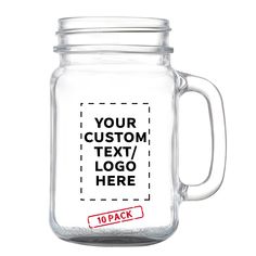 a clear glass jar with a red rubber stamp on the bottom that says your custom text / logo here