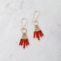 EAR-GF Carnelion Fringe Earring French Hook Beaded Drop Earrings, French Hook Dangle Earrings For Gift, Ear Wire Drop Earrings For Jewelry Making, Long Drop French Hook Earrings For Gift, Red Dangle Jewelry With French Hook, Long Drop Brass Earrings With French Hook, Adjustable French Hook Drop Earrings, Fringe Earring, Brooklyn New York