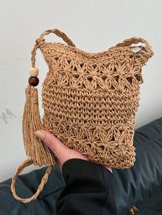 Bird in Bag - Womens Versatile Woven Crossbody Bag: Stylish Handbag with Solid Color, French Casual Tassel Decor, and Ample Storage Space. Ideal for Beach, Travel, Shopping, and Daily Commuting Needs. Beach Crochet Backpack, Brown Backpack Shoulder Bag For Beach, Brown Backpack For The Beach, Brown Backpack For Beach, Brown Beach Backpack, Handmade Beach Backpack, Paper Sizes Chart, Tassel Decor, Denim Crossbody