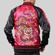 Tiger Dragon Sukajan Japan Jacket Limited Item, will not be Restock after sold out. Fabric: Sateen Full embroidery design Unisex Jacket - Size Chart : S : Length 70 cm x Widht 48 cm M : Length 72 cm x Widht 50 cm L : Length 74 cm x Widht 52 cm XL : Length 76 cm x Widht 54 cm XXL : Length 78 cm x Widht 56 cm Please see the size chart guide to determine the appropriate size chart and make sure your size variant before check out The package will be sent by FedEx Priority Shipping/DHL worldwide Express for USA and Europe's Area and standart delivery post (anywhere else) *Due to high season may caused the shipping time could be longer than usual For more information, feel free to reach us via message Thank you for visiting ! Japan Jacket, Tiger Snake, Tiger Dragon, Japanese Streetwear, Streetwear Style, Unisex Jacket, Streetwear Fashion, Embroidery Design, Varsity Jacket