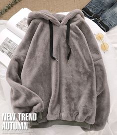 Autumn Winter Coats Solid Sweet Hooded Women Harajuku Loose Casual Warm Hoodies Ladies Fleece Flannel Pullover Female Sweatshirt Warm Hoodies, Easy Clothing, Zippered Cardigan, Winter Mode, Winter Jacket Men, Loose Outfit, Warm Jacket, Solid Clothes, Oversized Sweatshirt