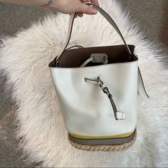 Nwot White Furla Bucket Bag. Never Used Or Worn! Super Cute Style For Summer Or A Tropical Vacation. A Great Size And Deal! Cream Bucket Bag With Detachable Strap For Errands, White Bucket Bag With Handles For Travel, White Bucket Shoulder Bag With Adjustable Strap, White Bucket Shoulder Bag With Handles, Daily White Bucket Bag With Leather Handles, Daily Use White Bucket Bag With Leather Handles, Casual White Bucket Bag For Errands, White Bucket Bag With Detachable Strap For Everyday Use, Cream Bucket Bag For Errands