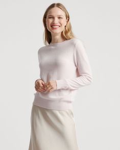 The $50 Cashmere Crewneck Sweater | Quince Light Blue Crewneck, 100 Grade, Sweater For Women, Womens Cashmere, Silk Slip Dress, Silk Slip, Crewneck Sweater, Pink Sweater, Quince