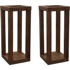 pair of wooden plant stands on white background