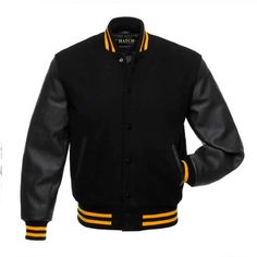 PRICES MAY VARY. The Classic Varsity Jacket is Crafted in a Superior Quality Wool Body and Top Quality Cowhide Leather Sleeves. Polyester Quilted Lining, Keeping you Warm, even During the Coldest Days An Internal(included one mobile pocket) and Two External Side Pockets,Specially Treated Leather Allows for Safe Dry Cleaning. Plastic Coated Metal Buttons on Front Size: XS-5XL,,For Sizing Info. Please check the listing image, If the required size is not in listing, you can purchase any size and se Black Letterman Jacket, Leather Sleeve Jacket, Leather Varsity Jackets, Varsity Letterman Jackets, College Jackets, Varsity Jackets, Varsity Jacket Men, Baseball Varsity Jacket, Leather Sleeves