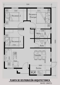 the floor plan for an apartment with three bedroom and two bathrooms, one living room