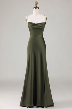 Whether you are dressing it for a wedding party, prom, evening party or any other occasions, this sophisticated dress will be your lovely partner.     Product Details      Satin     A Line   Spaghetti Straps  Floor Length   Sleeveless       Cleaning Instructions:         Hand Wash   Do Not Dry Clean   Professional Spot Clean Only Olive Prom Dresses, Black Lace Evening Dress, Prom Dresses Mermaid, Burgundy Homecoming Dresses, Green Spaghetti, Womens Bridesmaid Dresses, Satin Gowns, Lovely Partner, Pink Evening Dress