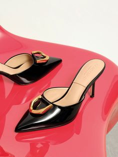 In classic black, these heeled mules are a must-have in every woman's wardrobe. They are part of our signature Gabine range and feature the iconic U-shaped buckles in metallic gold, which add extra lustre to the shoes' glossy patent finish. Thanks to their pointed-toed silhouette, these patent leather mules create a leg-lengthening effect and will flatter any frame. Wedding Heels Brides, Brides 2023, Shoe Inspo, Wedding Heels, Charles Keith, Leather Mules, Women's Wardrobe, Belt Size, Metallic Gold