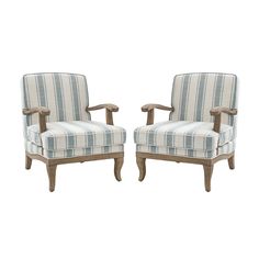 two chairs sitting next to each other in front of a white background with blue stripes