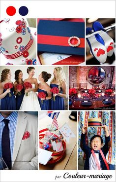 red, white and blue wedding theme collage