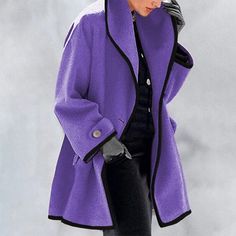 Purple Fashion Casual, Ombre Shirt, Wool Winter Coat, Lapel Coat, Long Overcoat, Retro Mode, Clothes Shopping, Long Sleeves Coats, Woolen Coat