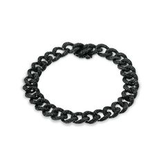 his unique personality with this diamond curb chain bracelet. Fashioned in sterling silver with black rhodium plate, this 10.2mm-wide style showcases curb links glistening with alluring enhanced black diamonds and beaded details. Radiant with 1 ct. t.w. of diamonds and a brilliant buffed luster, this 8.0-inch bracelet secures with a box clasp. Black Metal Bracelet With Curb Chain, Black Metal Curb Chain Bracelet, Modern Black Cuban Link Bracelet, Black Metal Cuban Link Bracelet, Black Link Bracelet With Curb Chain, Black Cuban Link Chain Bracelet, Black Metal Cuban Link Chain Bracelet, Elegant Black Curb Chain Jewelry, Black Link Jewelry For Formal Occasions