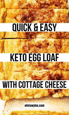 grilled chicken and egg loaf with cottage cheese on the side text reads quick & easy keto egg loaf with cottage cheese