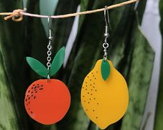 Lemon Earrings Fresh Fruit Jewelry Yellow Green Juicy Citrus | Etsy Yellow Fruit Design Earrings For Gift, Yellow Fruit Design Earrings Gift, Yellow Fruit Design Earrings As Gift, Lemon Earrings, Fruit Jewelry, Jewelry Summer, Yellow Earrings, Steel Earrings, Stainless Steel Earrings