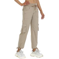 Material: 51% Nylon, 45% Rayon, 4% Spandex Material characteristics： Fabric is lightweight, quick dry, slightly elastic, breathable and comfortable, keeping you cool and fresh throughout the summer. Features: Women cargo pants features an adjustable rope lock around the cuff to keep out bugs during outdoor hiking. Design: Multiple function pockets, 2 side pockets to hold your 5.5¡± phones, wallet and keys, and 4 button pockets to stow your on-the-go essentials.Well-designed elastic waistband wit Hiking Design, Women Cargo Pants, Navy And Khaki, Women Cargos, Hiking Women, Grey Khakis, Outdoor Hiking, Skin So Soft, Cargo Pants