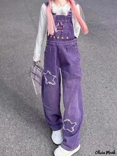 Olivia Mark - Vintage High-Waisted Denim Jumpsuit in Lavender Denim Suspenders, Purple Denim, Street Jeans, Jeans Overall, Suspender Pants, Baby Tees Y2k, Y2k Preppy, Purple Pants, Y2k Baby Tee