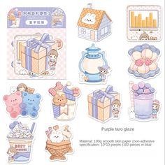 various stickers with animals and gifts on them