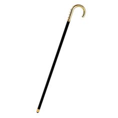 a black and gold colored umbrella on a white background, with the handle extended up