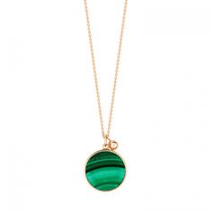 NECKLACE - Ever malachite disc on chain | Ginette NY Modern Gemstone Round Necklace, Modern Round Gemstone Necklace, Modern Round Natural Stone Necklaces, Elegant Round Green Onyx Jewelry, Modern Round Cable Chain Necklace, Modern Green Malachite Jewelry, Modern Green Pendant Jewelry, Luxury Green Chain Jewelry, Green Luxury Jewelry With Adjustable Chain