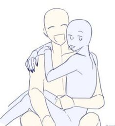 a drawing of two people hugging each other with one holding the other's arm