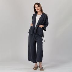 "Try our classic, straight linen pants for a relaxed but stylish look! They sit slightly above the ankle, are wide enough to add wonderful drape and freedom of movement and subtly follow the gentle curve of your waist. The clean, minimalist lines make this pant look just equally good with heels, flats or sneakers. Shown here in Polar Night 200 gsm medium weight linen. SIZING: To choose the right size, check out our body measurements chart displayed in the product listing photos. If you need spec Linen Pants With Straight Hem For Daywear, Straight Hem Linen Pants For Fall, Flax Cotton Pants For Work, Flax Cotton Pants For Workwear, Linen Pants With Pockets For Daywear, Linen Pants With Straight Hem, Straight Hem Linen Pants, Relaxed Fit Flax Pants For Work, Ankle-length Linen Wide Leg Pants With Welt Pockets