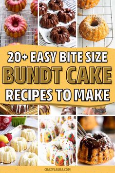 20 + easy bite size bundt cake recipes to make for desserts, cakes and cupcakes