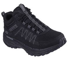 Take on the trails in maximum comfort wearing Skechers GO RUN Trail Altitude 2.0 - Coldwater Canyon. This water-repellent trail running lace-up features a mesh upper with action leather overlays, lightweight, responsive ULTRA LIGHT midsole cushioning, and a Skechers Air-Cooled Goga Mat breathable high-rebound insole. Our Planet Matters Good for your feet. Good for the world. | Skechers Women's GO RUN Trail Altitude 2.0 - Coldwater Canyon Sneaker | Medium Width | Skechers Air-Cooled Goga Mat brea Sporty Fade-resistant Hiking Boots For Trail Running, Durable Black Running Shoes For Trail Running, Durable Black Running Shoes For Trail, Breathable Trail Running Shoes For Hiking In Athleisure Style, Sporty Moisture-wicking Trail Running Shoes For Hiking, Black Moisture-wicking Walking Shoes For Hiking, Waterproof Functional Running Shoes For Walking, Moisture-wicking Athletic Fit Trail Running Shoes For Outdoor, Functional Black Walking Shoes With Moisture-wicking