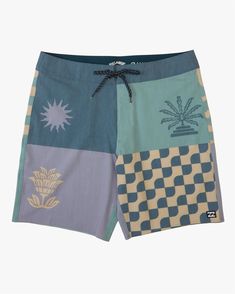 The Billabong Sundays Placement Pro Boardshorts 19" take performance style to the next level. Made from lightweight, quick-drying recycler 4-way stretch in an engineered fit, these fixed waist boardshorts feature an allover bold print, back patch pocket with flap and woven logo branding throughout. Features: Men's Performance Boardshorts. Eco-Conscious Fabric/Technology: Recycler 4-Way Stretch High Performance Fabric. Pattern: All-over print design. Made from recycled PET plastic bottles. The pe Cloud Stickers, Pet Plastic Bottles, Billabong Men, Surf Accessories, Print Swimwear, Boys Swim, Mens Boardshorts, Plastic Animals, Men's Knit