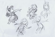 some sketches of people in different poses and sizes, one is pointing at the other