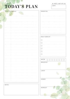 the printable today's plan is shown with green leaves