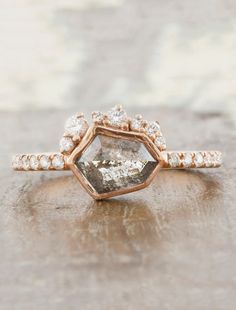 hexagon shaped rough diamond in rose gold Bohemian Engagement Ring, Cushion Diamond Engagement Ring, Twist Wedding Band, Classic Diamond Ring, Diamond Engagement Rings Cushion, Unique Diamond Engagement Rings, Hexagon Diamond, Lab Diamond Engagement Ring, Cluster Engagement Ring