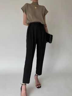 Signature High-Waisted Trousers – Slowliving Lifestyle Black Pants For Office Wear In Spring, Black Office Pants For Spring, Black Office Wear Pants For Spring, Black Spring Office Pants, Black Casual Bottoms For Office Wear, Casual Black Bottoms For Office Wear, Black Office Lady Bottoms For Spring, Black Spring Bottoms For Office, Black Spring Office Bottoms