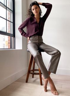 MELINA PANT - High-rise vegan leather pants Chic Straight Pants, Chic Straight Bottoms For Fall, Trendy Straight Pants For Fall, Chic Straight Fit Pants With Straight Hem, Relaxed Fit Straight Silhouette Bottoms For Work, Sleek Straight Leg Jeans For Workwear, Business Casual Straight Silhouette Pants For Fall, Business Casual Straight Pants For Fall, Fall Business Casual Pants With Straight Silhouette