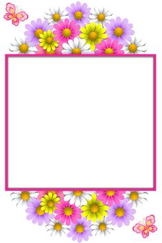 a pink frame with daisies and butterflies on the border, as well as an empty space for text