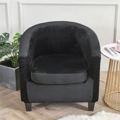 Velvet Black Barrel Chair Cover | Comfy Covers Velvet Barrel Chair, Bucket Chair, Bucket Chairs, Furniture Scratches, Armchair Slipcover, Arm Chair Covers, Chair Height, Dining Living Room, Kitchen Themes