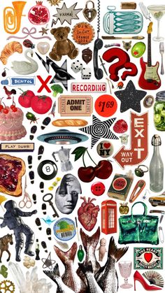 a collage of various items that are in the shape of a heart and other things