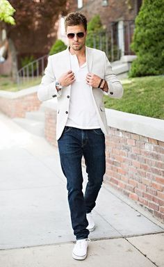 Stylish And Sexy Men Date Outfits For Spring Mens Summer Jackets, Summer Office Wear, Mens Fasion, Dress Better, Mens Fashion Smart, Blazer Jeans, Cooler Look, Outfit Trends