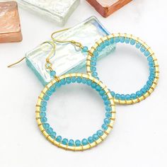 Blue Chalcedony Hoop Earrings - Gemstone Hoops - Simple Gold Hoops - Birthday Gift Blue Hoop Earrings For Everyday, Blue Round Hoop Earrings For Everyday, Blue Small Hoop Earrings With Wire Wrapping, Blue Wire Wrapped Hoop Earrings, Blue Wire Wrapped Round Hoop Earrings, Everyday Blue Wire Wrapped Hoop Earrings, Blue Wire Wrapped Hoop Earrings For Everyday, Blue 14k Gold Filled Hoop Jewelry, Blue Nickel-free 14k Gold-filled Hoop Earrings