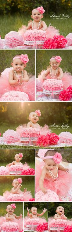 Outdoor cake smash                                                       … Outdoor Cake Smash, Her First Birthday, Ombre Rose, First Birthday Cake Smash