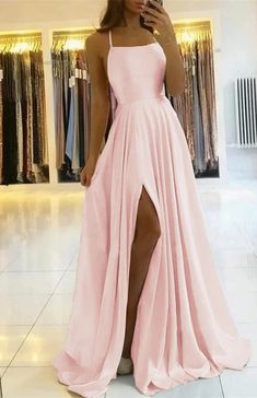 Spaghetti-Straps Prom Dress With Slit PD0178 Satin Evening Gown, Bodycon Evening Dress, Long Sleeve Dress Formal, Green Prom Dress, Backless Maxi Dresses